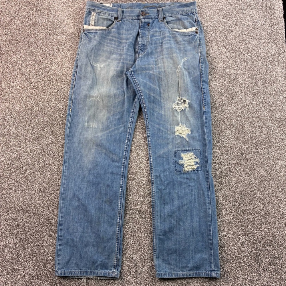 Vintage Y2K Parish Nation Jeans Mens 36 Blue Cotton Distressed Straight Baggy